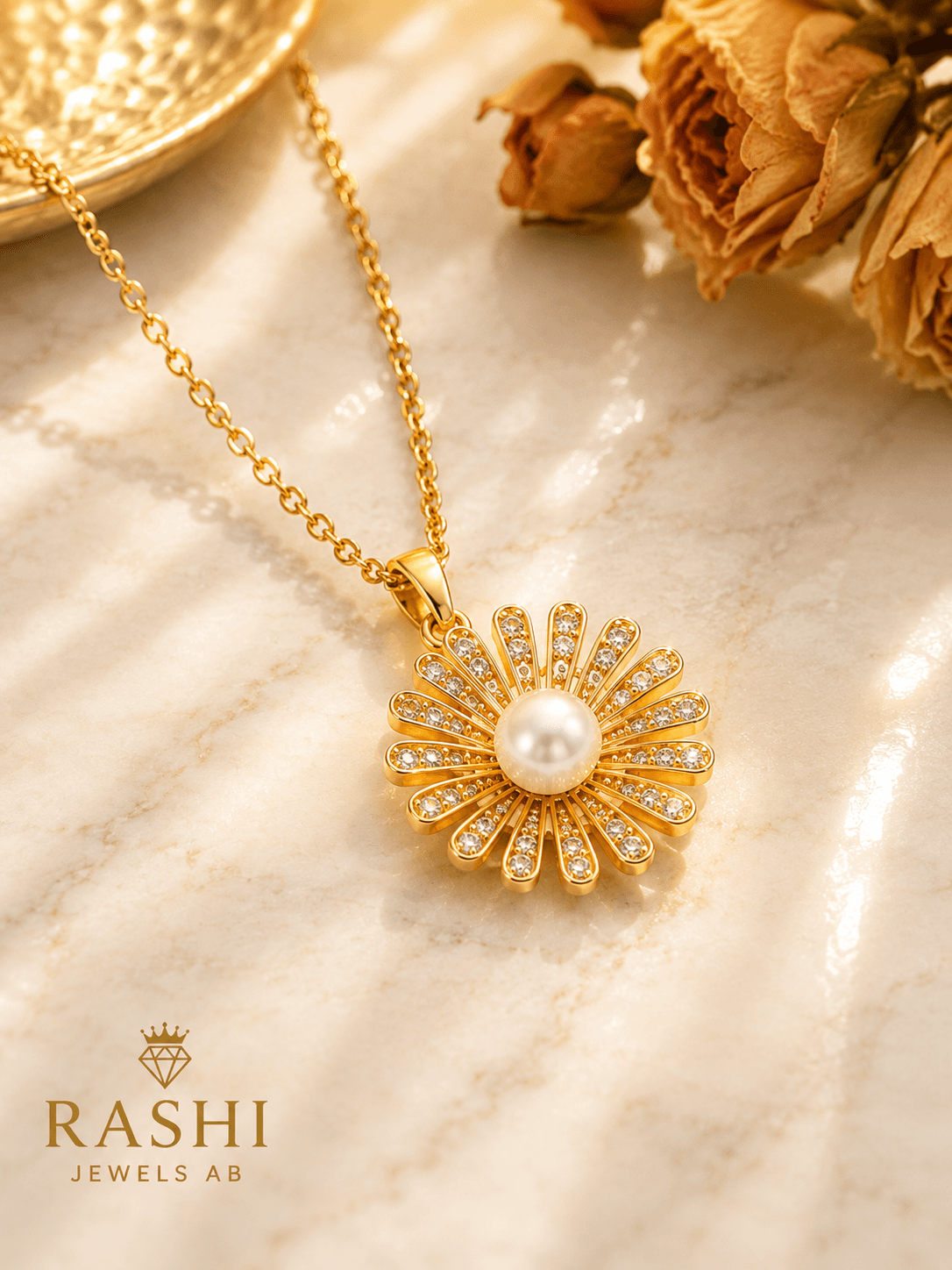 Gold Pearl Daisy Necklace